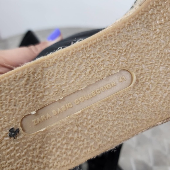 Zara Essential Jute Leather Lace-up Espadrilles Womens Size EUR 41 US 10.5 Black - Picture 11 of 11